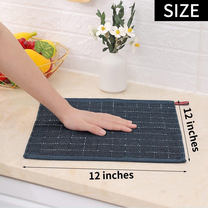 Homaxy 100% Cotton Terry Kitchen Dish Cloths, Ultra Soft and Absorbent Dish Towels for Kitchen, Suitable for Drying and Washing Dishes, 18 Pack, 12 x 12 Inches, Dark Grey