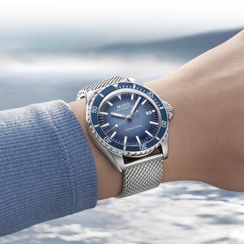 MIDO Ocean Star Tribute Gradient - Swiss Automatic Watch for Men - Blue Gradient Dial - 40.5mm Stainless Steel Case - Stainless Steel Bracelet - M0268071104101