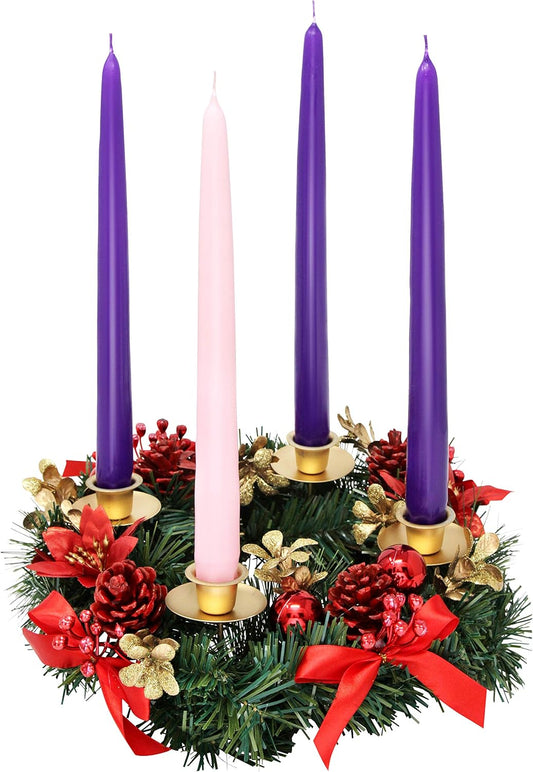 Red Berry Christmas Advent Wreath - Festive Centerpiece Decor with Advent Candles | Holiday Decoration