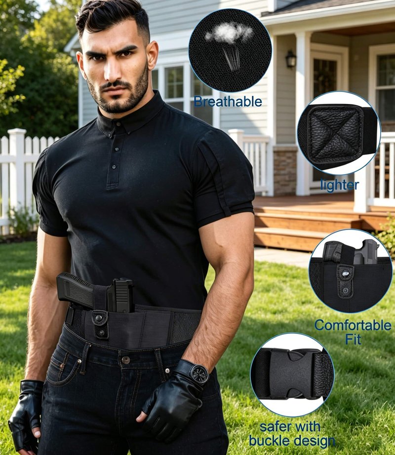 HOGIKUO Belly Band Holster for Men,Secure Conceal Carry for Women,Comfort Gun Holster,IWB fits Glock,Sig Sauer P365,Smith & Wesson, Bodyguard, M&P Shield,Ruger, and More