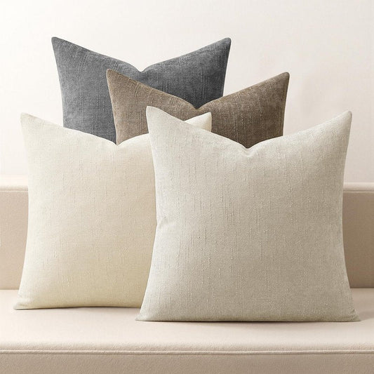 MIULEE Pack of 4 Decorative Throw Pillow Covers 18x18 Inch Neutral Chenille Textured Throw Pillows Boho Farmhouse Accent Cushion Covers for Modern Home Decor Couch Sofa Bed Living Room