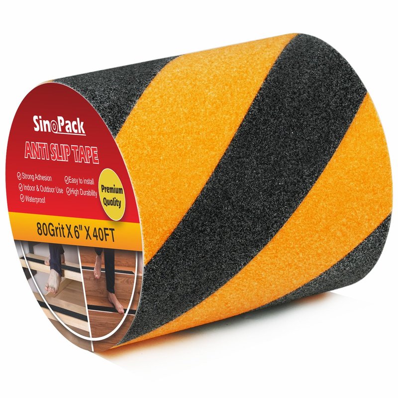 SinoPack Anti Slip Tape Black and Yellow 6in x 40ft, Heavy Duty Grip Tape for Stairs, Ramps, Truck Steps, Floors, Waterproof Non-Slip Traction Tape for Indoor & Outdoor Safety Hazard Warning