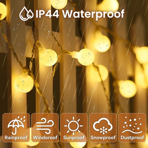 Dailyart Globe String Lights - 200 LED Waterproof Fairy Lights | 75FT with Remote Control & 8 Modes, Warm White