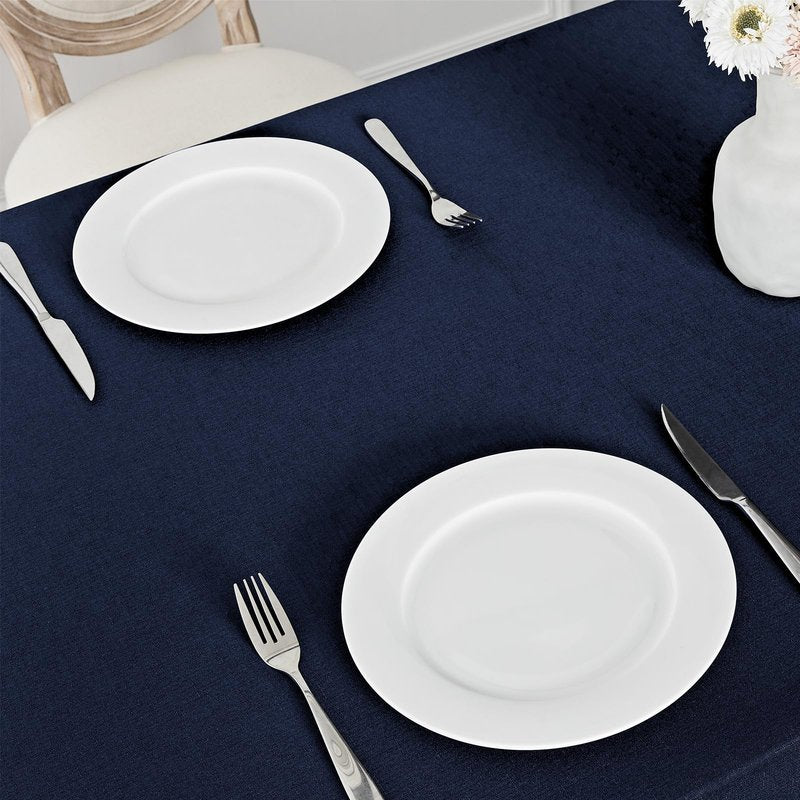 Veblandy Rectangle Tablecloth Waterproof 60x84 inch Linen Textured Table Cloth Stain and Wrinkle Resistant Washable, Decorative Fabric Table Cover for Dining, Party and Camping, Navy Blue