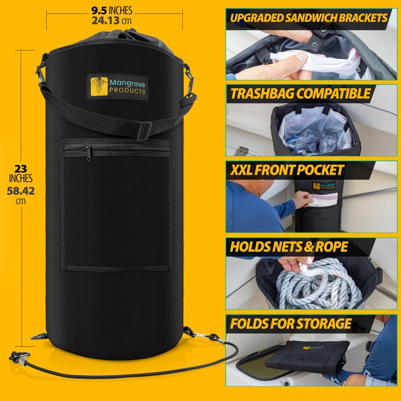 Portable Boat Trash Can, Reusable Trash Bag, Leakproof Liner, Boat Storage Organizer, Trash Bag Holder, Boat Accessories Marine, Pontoon Boat Accessories, Fishing, Sandbar, or Camping Gifts (Black)