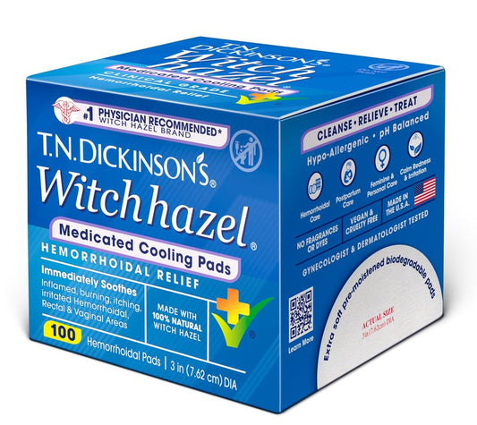 T.N. Dickinson’s Medicated Cooling Pads with Witch Hazel and Aloe | Hemorrhoid Treatment, Postpartum Care, Feminine & Rectal Relief | 100 Rounds