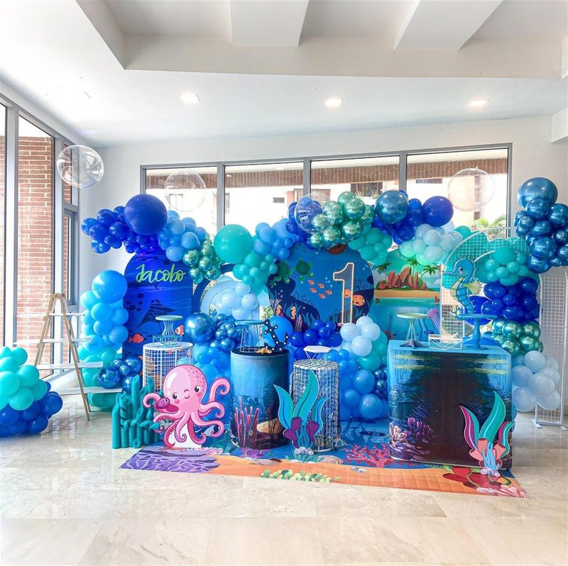 Blue Balloon Garland Arch Kit, 112 Pcs Pastel Baby Light Blue Royal Blue Slate Teal Blue Turquoise Metallic Green Under the Sea Balloon Arch Kit for Boys Ocean Birthday Baby Shower Party Decorations