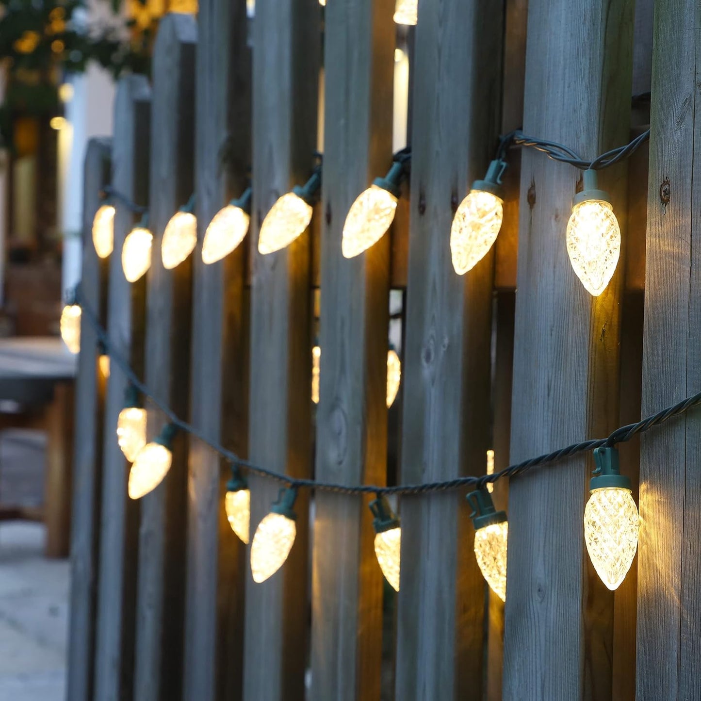 C9 Christmas Lights - 50 LED Faceted String Lights | 24.5 FT Connectable Indoor/Outdoor, Warm White