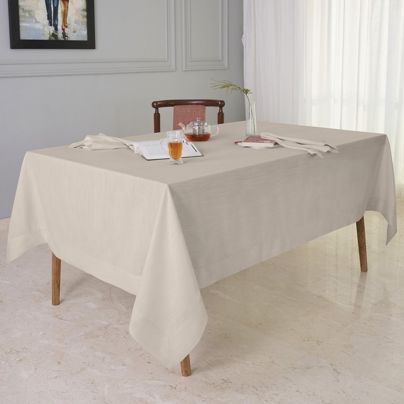 D'Moksha Homes Natural Tablecloth 60 x 60 Inch - Premium Faux Linen Tablecloth - Machine Washable Square Table Throw Natural Linen Tablecloth, 100% Recycled Fabric for Dining