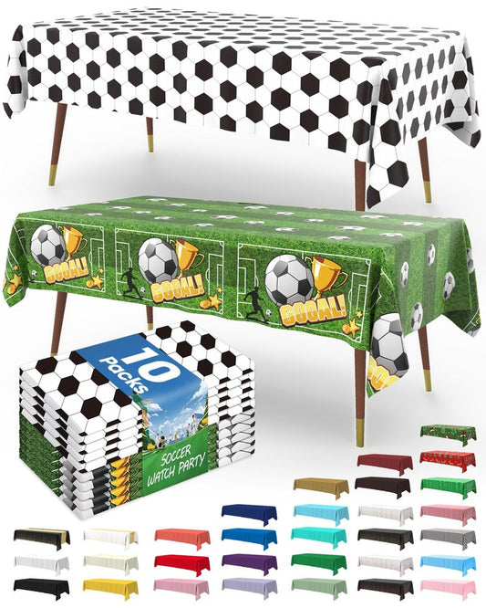 Pureegg Soccer Party Decorations 2026 Plastic Tablecloth Disposable 10 Pack, Rectangle Table Cover 54 x 108 Inch, Plastic Table Cloth for Soccer Birthday Party, Green and White Soccer