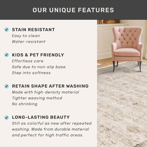 Farmhouse Bathroom Rug by Washable Cream - Non-Slip 3x5 Area Rug for Kitchen, Bedroom & Entryway in Soft Beige