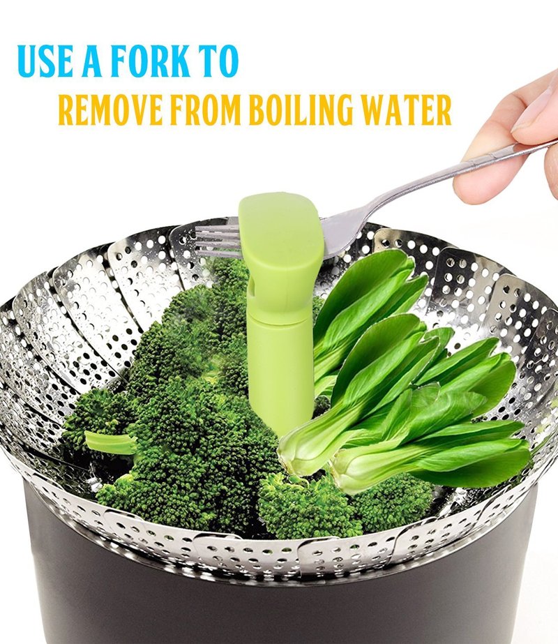 Consevisen Vegetable Steamer Basket for Cooking Food, Stainless Steel Veggie Steam Basket for Pot, Folding Expandable Steaming Insert with Extendable Handle Fits Various Size Pot, 7.1" to 11"