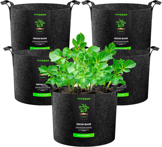 VIVOSUN 25 Gallon Plant Grow Bags - Heavy Duty Nonwoven Fabric Pots with Handles | 5-Pack