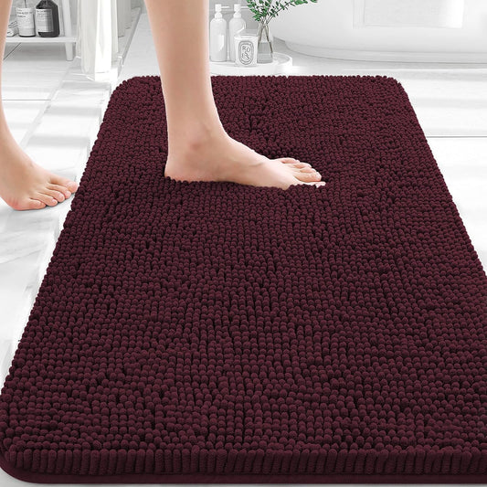 OLANLY Bathroom Rugs - Extra Soft Chenille Bath Mats with Rubber Backing | Quick Dry, Machine Washable, 30x20, Black Cherry