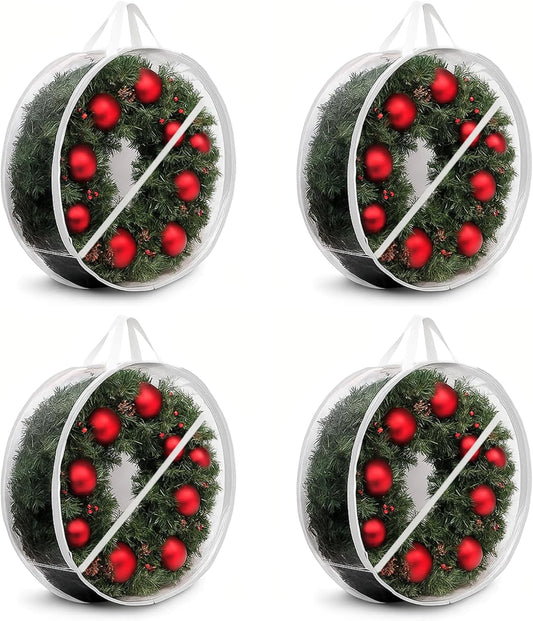 ProPik Christmas Wreath Storage Bag - Waterproof PVC Container for 24-Inch Wreaths | 4 Pack, Clear Design