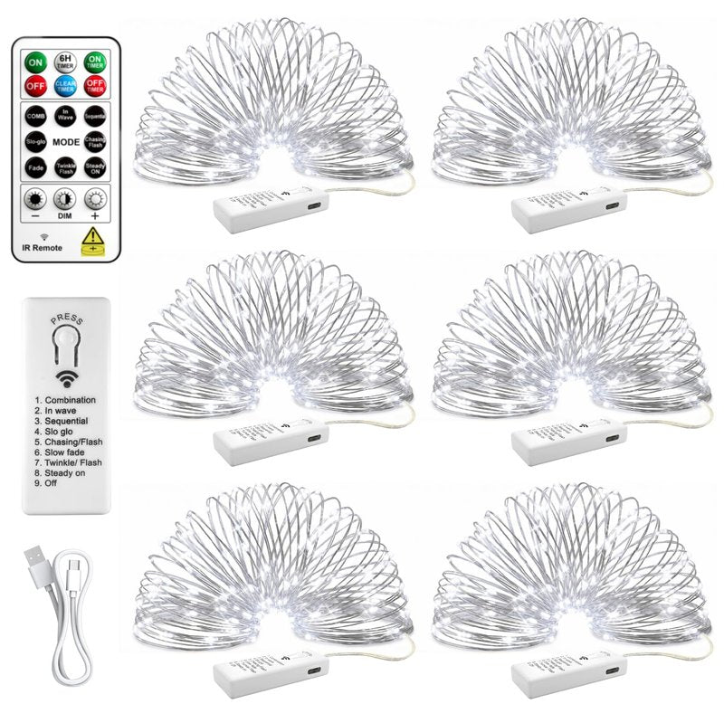HXWEIYE 6 Pack Rechargeable Fairy Lights Battery Operated with Remote & DIY Timer, 7ft 20LED Mini Twinkle String Light for Mason Jar DIY Wedding Table Centerpieces Party Bedroom Christmas (White)