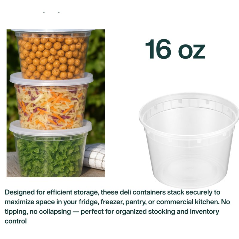 ProTakeOut 16oz [20 set] Heavy Duty Plastic Deli Container | BPA-Free Food Storage with Airtight Leak‑Proof Lids | Microwave, Freezer & Dishwasher Safe – Stackable, Bulk Reusable Soup & Meal Prep Tub