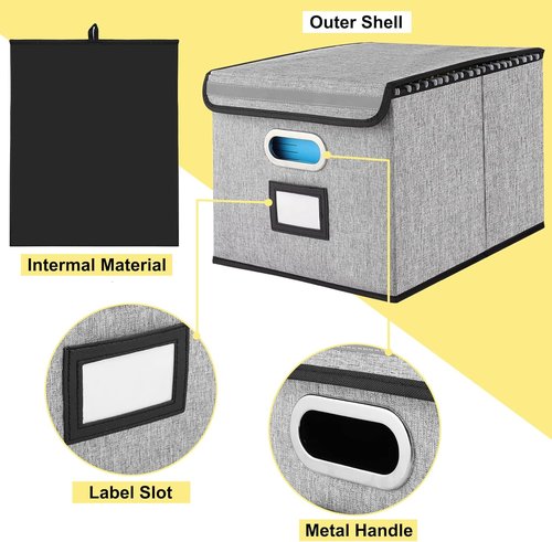 EXLIFBAG Collapsible Filing Storage Box - Modern Gray Design, 16 Compartments, 11 x 12 x 14.75 Inches