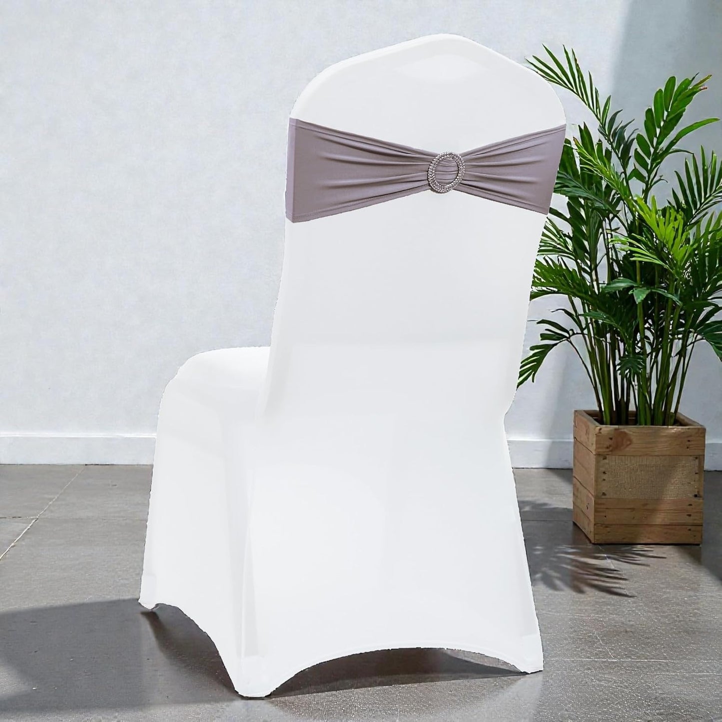 MDS Premium Spandex Chair Sashes - Stretchy Bow Covers with Buckle Slider | Universal Fit for Weddings & Events - Silver Gray
