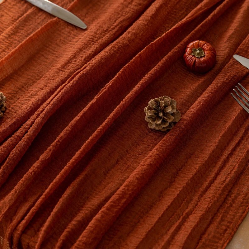 Keketoarrange 6pcs Fall Terracotta Table Runner Rust Gauze Rustic Cheesecloth 120 Inch 10 FT for Wedding Baby Shower Bridal Shower Birthday Engagement Garden Party Sheer Boho Thanksgiving Decorations