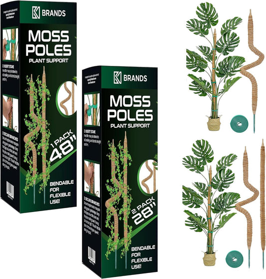 K-Brands 3 Pack Bendable Moss Pole - 48'' & 28'' Monstera Plant Support for Indoor Climbing Plants