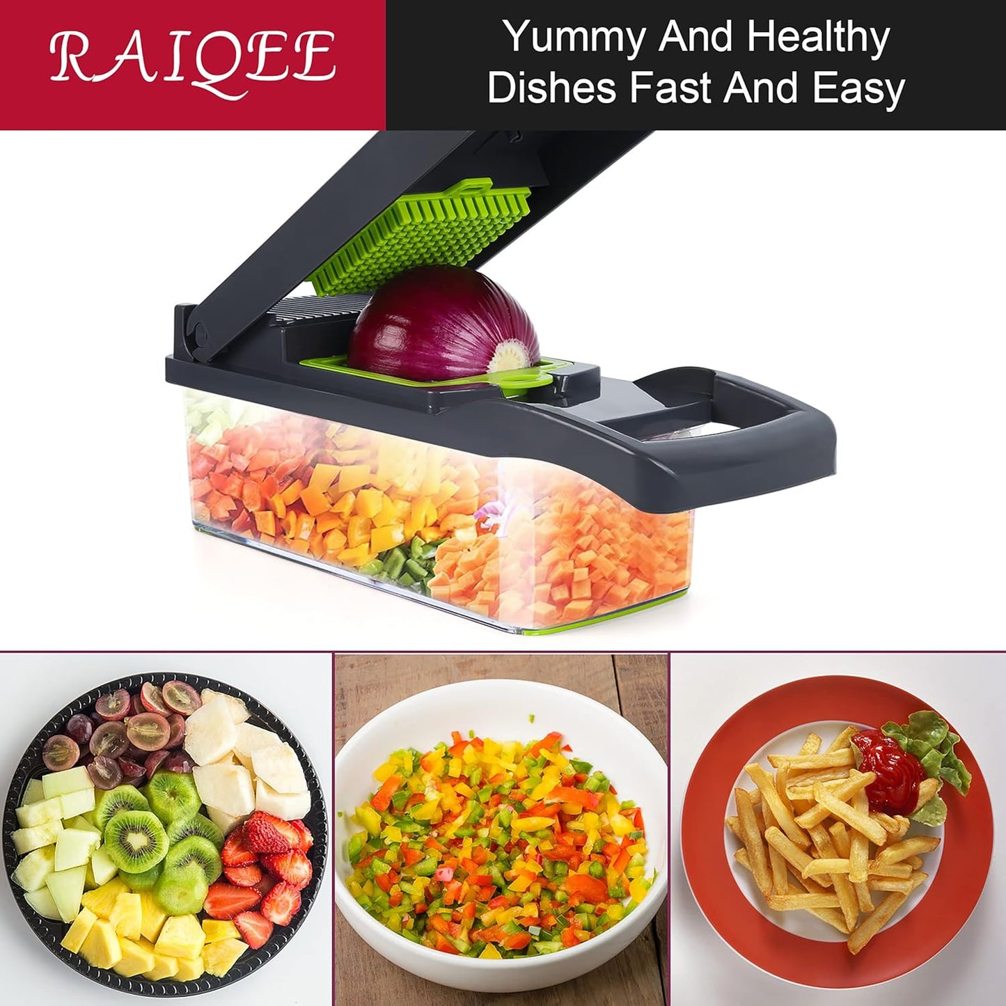 Skiennix Vegetable Chopper Mandoline Slicer - 10-in-1 Multifunctional Kitchen Gadget | Gray/Green