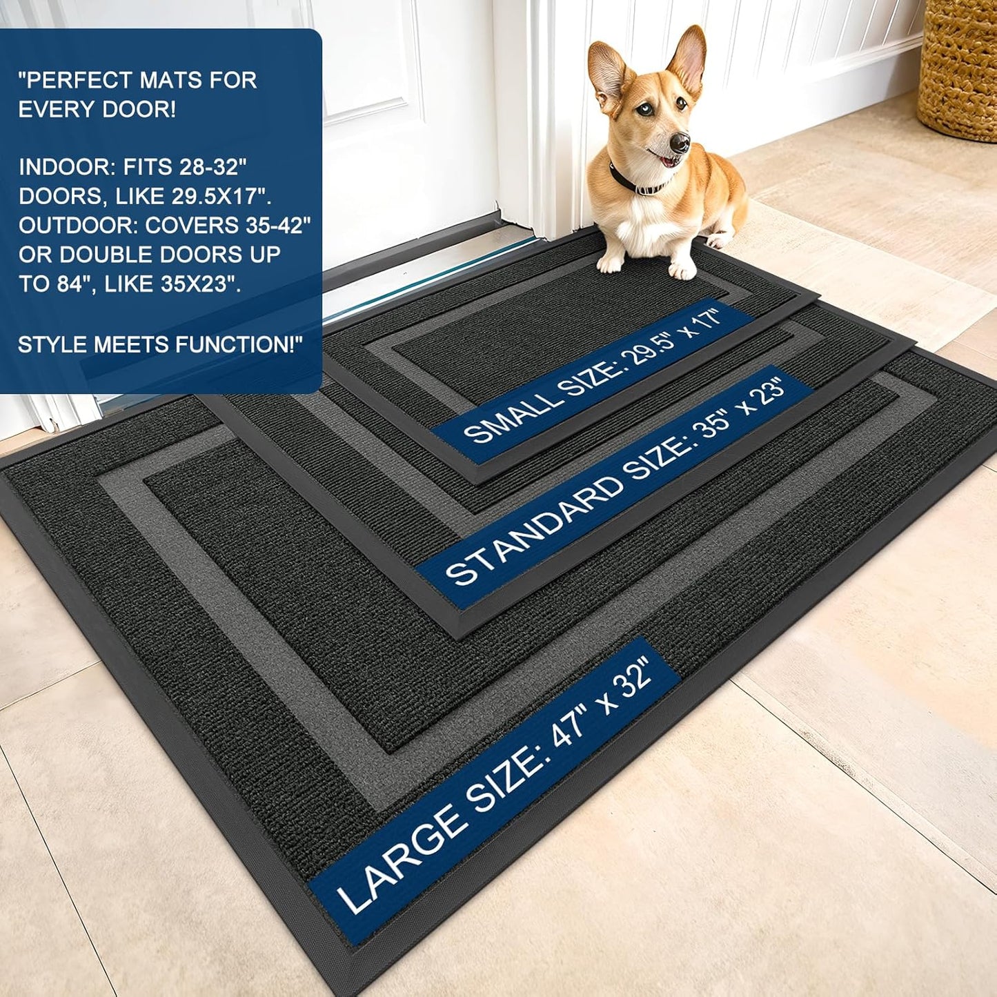OLANLY Waterproof Front Door Mat - All-Season, Fade Resistant, Easy Clean | 36x24 Black Natural Rubber