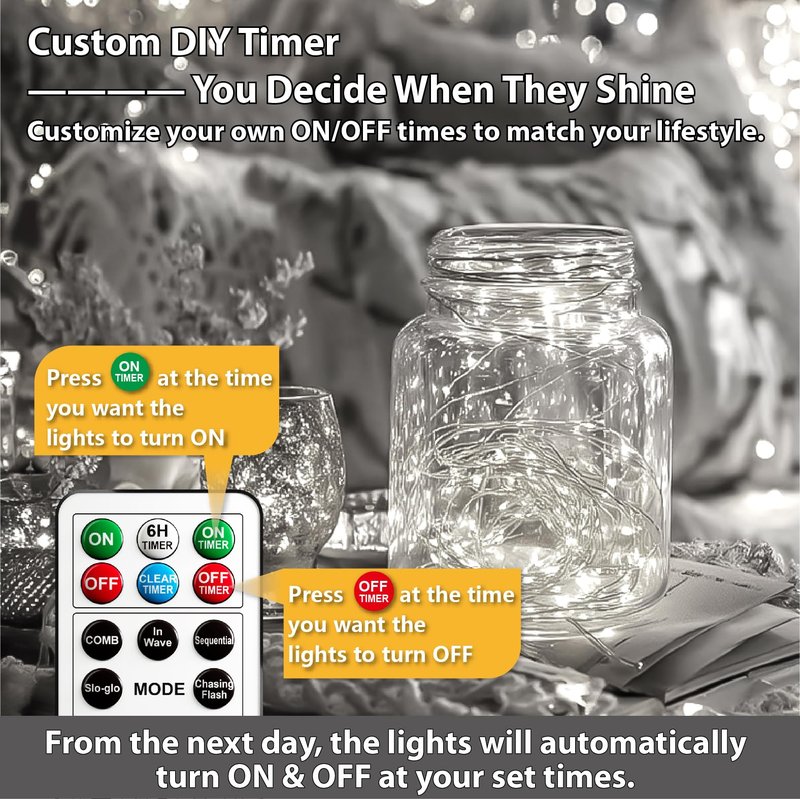 HXWEIYE 6 Pack Rechargeable Fairy Lights Battery Operated with Remote & DIY Timer, 7ft 20LED Mini Twinkle String Light for Mason Jar DIY Wedding Table Centerpieces Party Bedroom Christmas (White)
