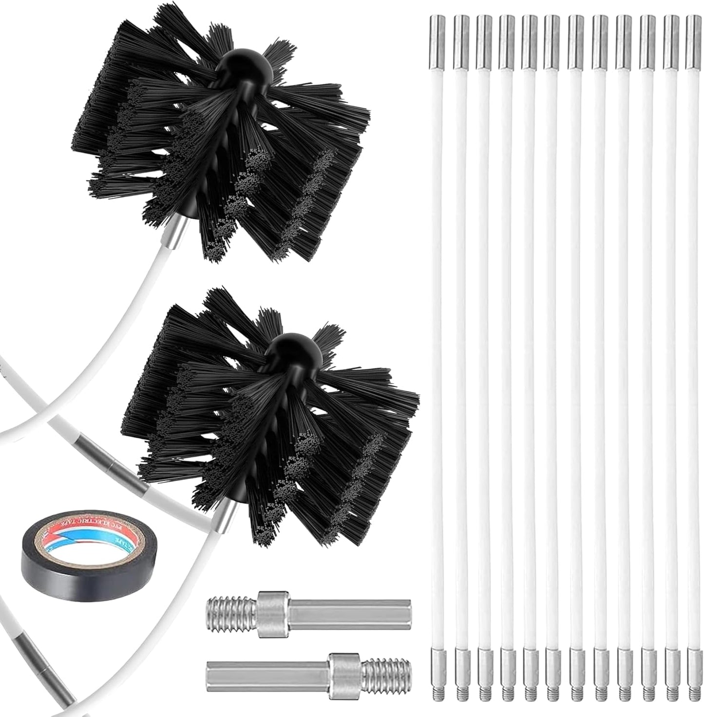 Skiennix Chimney Sweep Kit - 16FT Dryer Vent Cleaner with 12 Flexible Rods & 2 Chimney Brushes