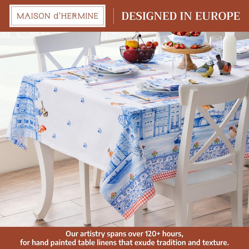 Maison d' Hermine Table Cloth Rectangle Table 100% Cotton 70 x 120 Inches Tablecloth Reusable Decorative for Dining Kitchen Room Farmhouse Home Gifts for Mothers Day Spring Summer - Amsterdam Canals