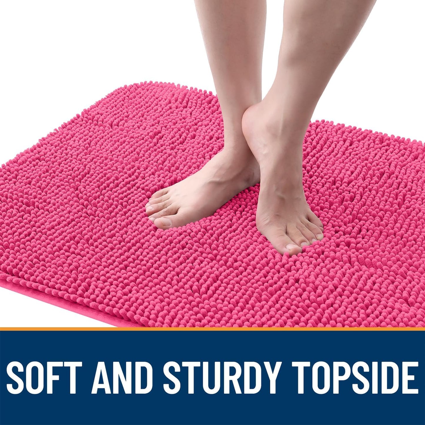 OLANLY Dog Door Mat - Absorbent Non-Slip Chenille Mud Mat for Muddy Paws | 59x20, Hot Pink
