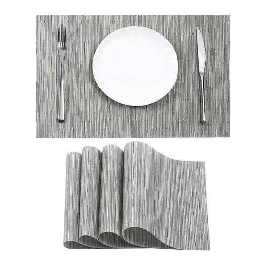 Leetaltree Silver Placemats Set of 4 - Heat Resistant Non-Slip Place mats for Dining Table, Washable Durable PVC Vinyl Woven Table Mats（Silver, 4）