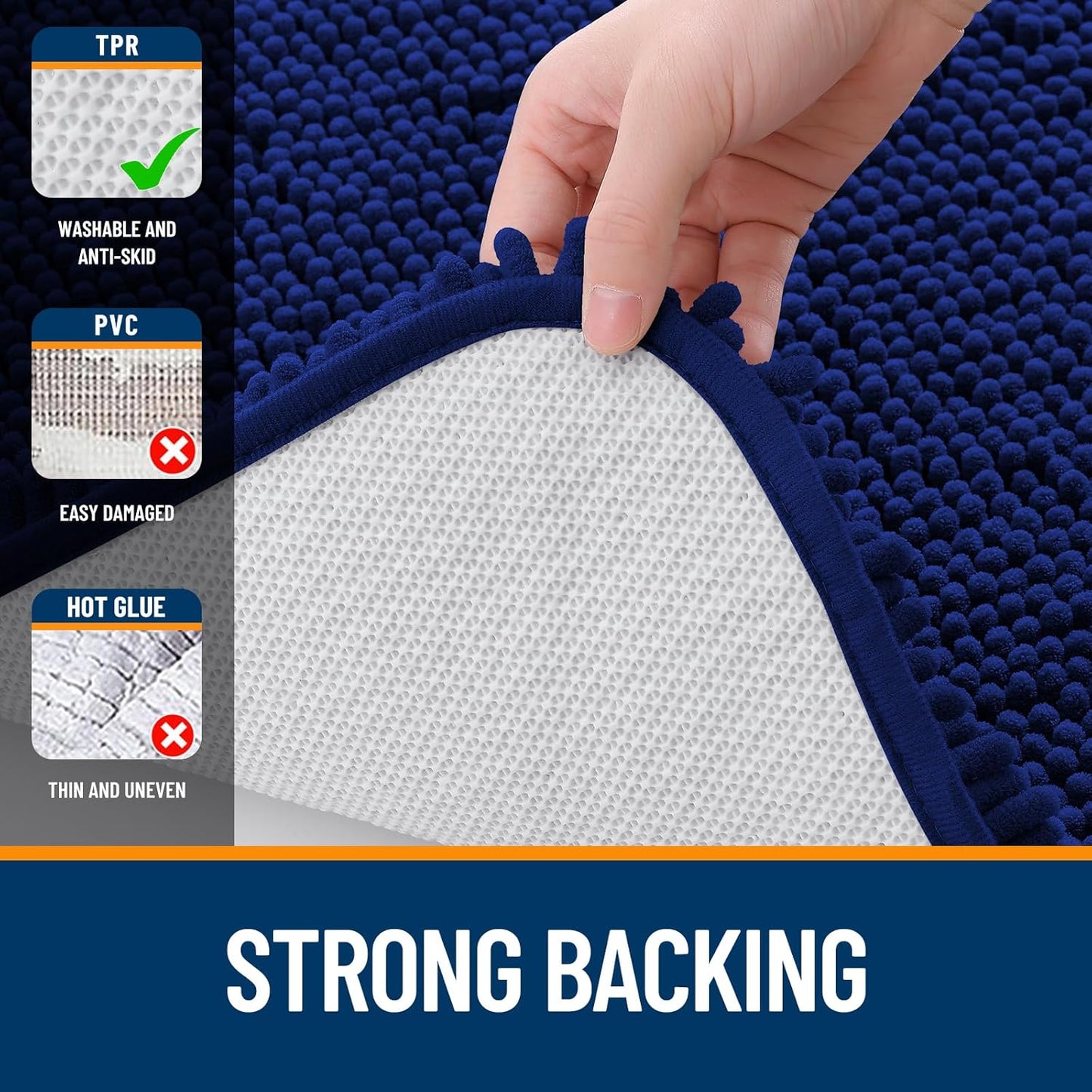 OLANLY Bathroom Runner Rugs - Extra Soft Chenille Bath Mat | Quick-Dry, Machine Washable, 47x20 Navy