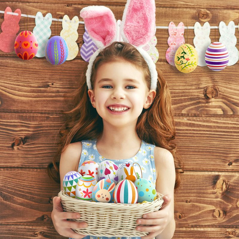 SpringFlower White Easter Eggs Painting Kit-24 Paintable Flocking Eggs with Doodle Kit for DIY Design-Hanging Flocking Eggs with Rope for Easter Decoration,Egg Hunts,Basket Stuffers & Essentials