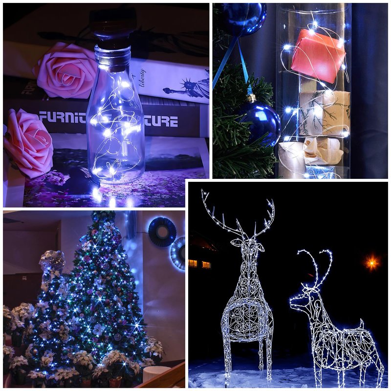 Kangheshun 2 Pack Led Fairy Lights Battery Operated String Lights Waterproof Silver Wire 7 Feet 20 Led Firefly Starry Moon Lights for DIY Wedding Party Bedroom Patio Christmas (2 Pack, White)