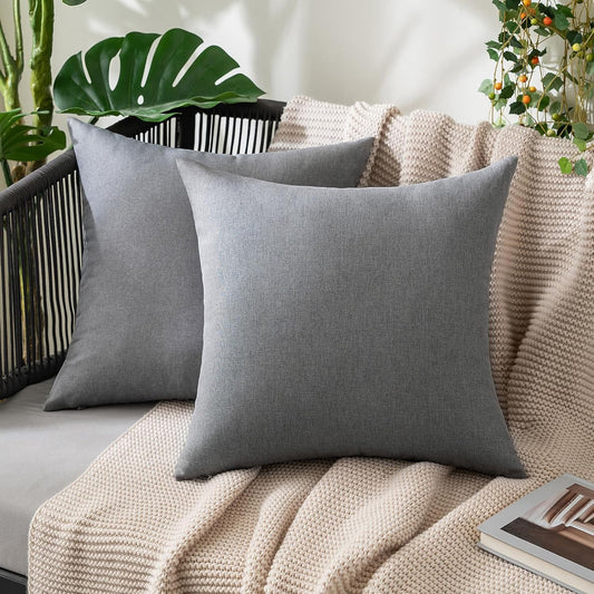 MIULEE Decorative Outdoor Throw Pillow Covers - Waterproof Faux Linen Cushion Cases | 20x20 Inch Light Grey (Pack of 2)