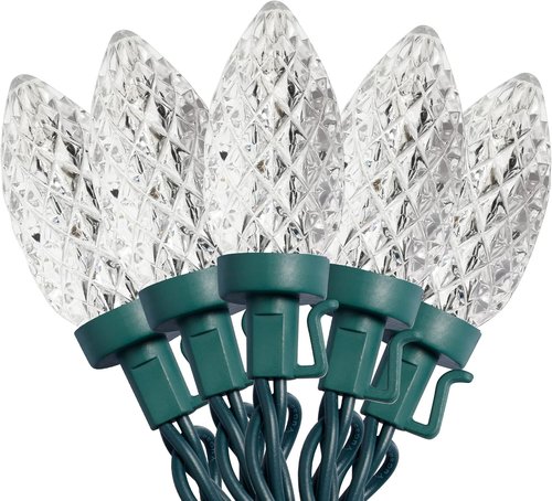 C9 Christmas Lights - 50 LED Faceted String Lights | 24.5 FT Connectable Indoor/Outdoor, Cool White