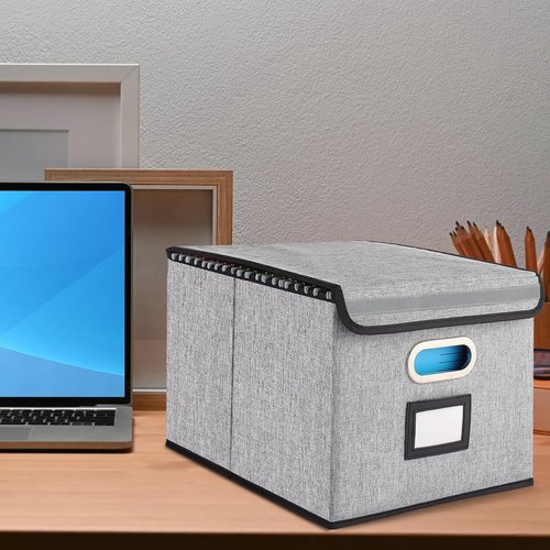 EXLIFBAG Collapsible Filing Storage Box - Modern Gray Design, 16 Compartments, 11 x 12 x 14.75 Inches