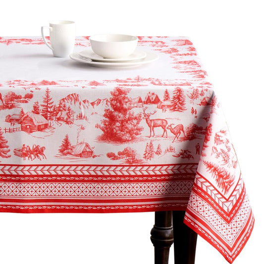 Maison d' Hermine Table Cloth Square Table 100% Cotton 60 x 60 Inches Fall Tablecloth Reusable Everyday Use for Thanksgiving Christmas Decorations Dining Farmhouse Party (Winter Jouy)