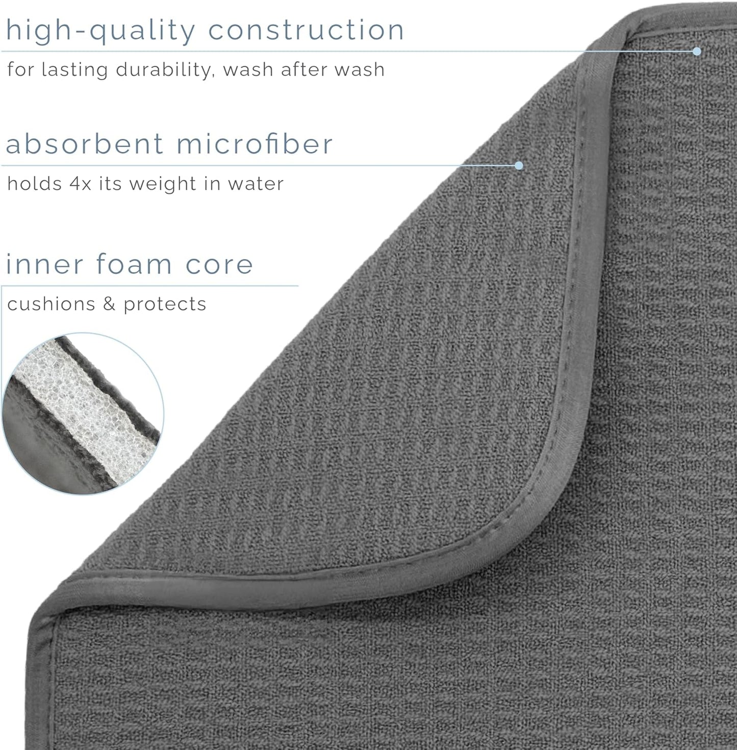 S&T INC. XL Dish Drying Mat - Absorbent Microfiber Kitchen Counter Pad | 18” x 24”, Charcoal