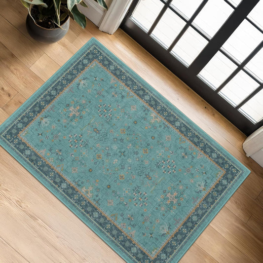 Skiennix 2x3 Washable Teal Rug - Waterproof, Non-Slip, Stain & Fade Resistant for Entryway & Kitchen