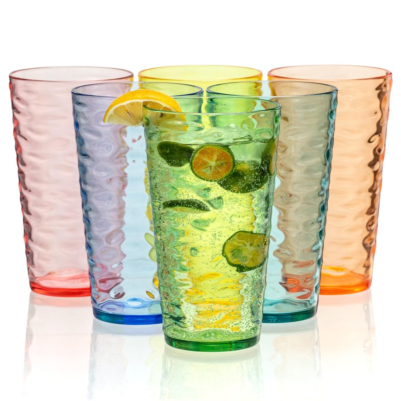 ZAINCA 20-ounce Plastic Tumblers, Acrylic Drinking Glasses High-Balls, set of 6 Multicolor Reusable Plastic Cups, Stackable, BPA-Free, Shatter-Proof, Dishwasher-Safe