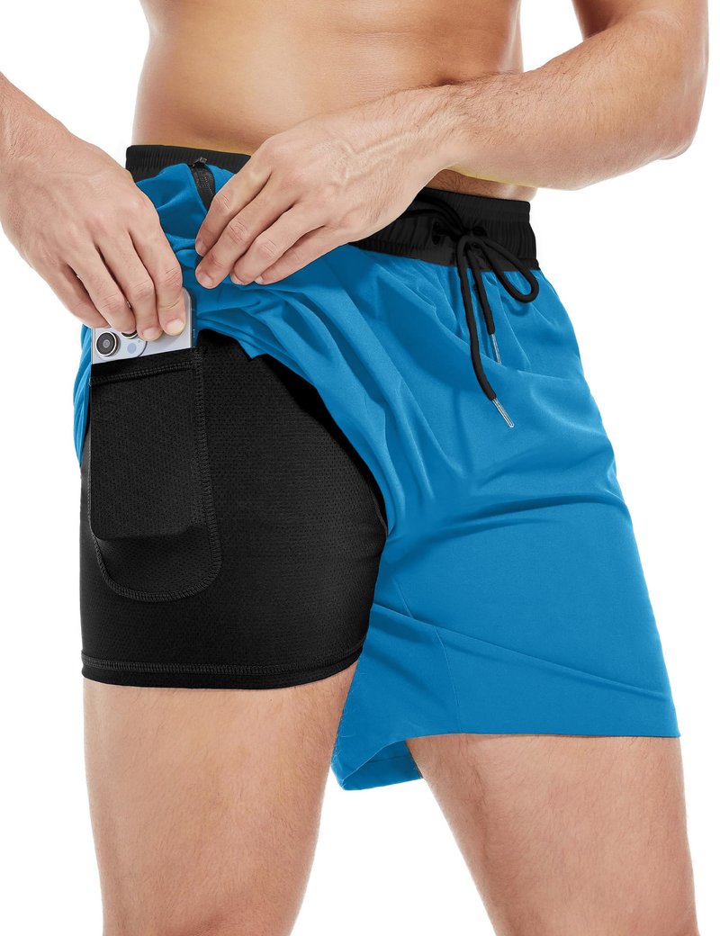 YGDHST Men's Gym Shorts 5 Inch Lightweight Athletic Quick Dry Workout 2 in 1 Shorts Mesh Running Athletic Shorts Basketball Hiking Fluorescent Green