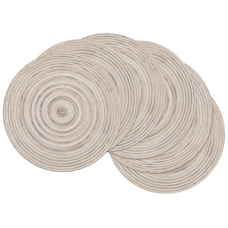 SHACOS Round Braided Placemats 15 inch Set of 6 Washable Kitchen Table Placemats for Home Wedding Party (Rainbow Gray, 6)