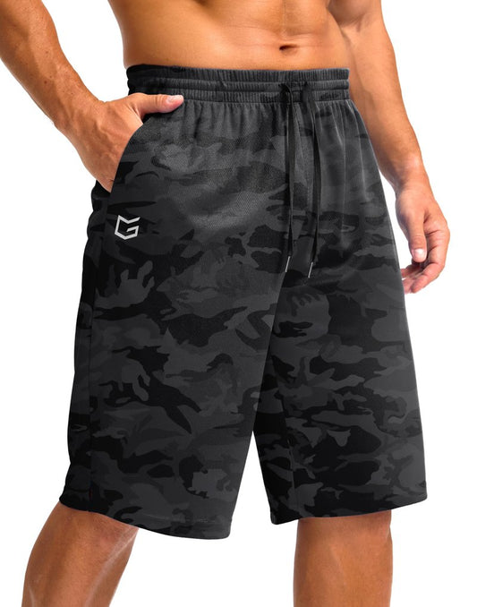G Gradual Men's Athletic Shorts with Pockets 9" / 11" Long Basketball Shorts Lightweight Quick Dry Gym Workout Shorts for Men(Gray Camo,XL)