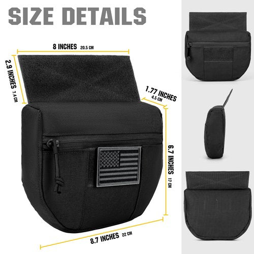 bvya Tactical Drop Pouch for Chest Rig, Sub Abdominal Tactical Carrying Kit Bag Utility Tool Dangler Organizer Dump Pouch for JPC CPC AVS Vest Hook and Loop Add-on Pouch, US Patch Included
