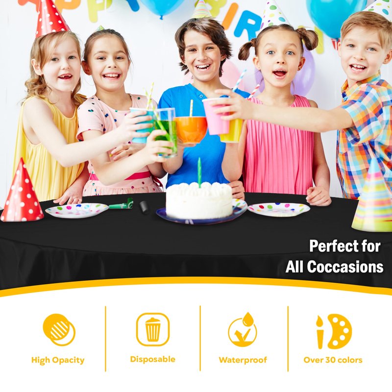 Exquisite 6-Pack Plastic Tablecloth 84 inch Round Value Pack Plastic Table Cover - Black
