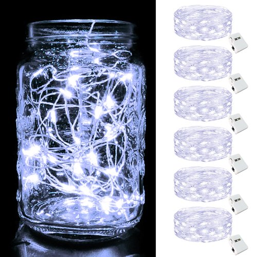btfarm 6 Pack Fairy Lights Battery Operated [3 Modes], 7ft 20 Led Twinkle Lights String Lights Waterproof Bulk Small Mini Silver Wire for Christmas Mason Jars Wedding Table Centerpiece, Cool White
