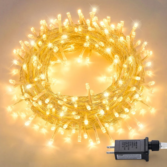 JMEXSUSS 150 LED Christmas Lights Indoor Plug in, Connectable Warm White Christmas Lights for Bedroom, 59ft 8 Modes Twinkle Fairy Light Outdoor for Room Classroom Party Christmas Tree Decor