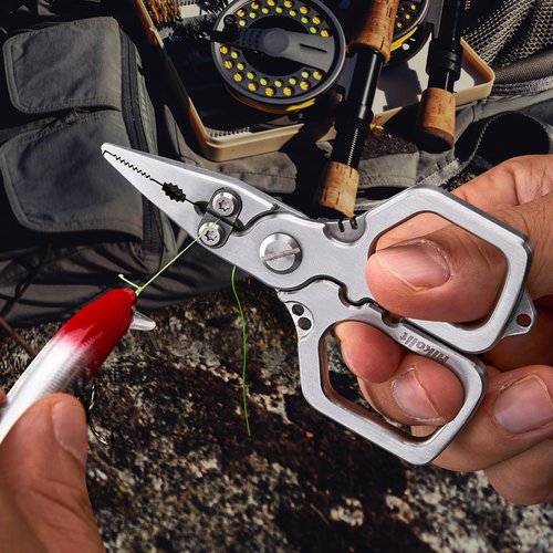 Hikolit 4 inch Fishing Pliers Saltwater, Stainless Steel Fishing Pliers with Split Ring, Fish Hook Remover, Tungsten Carbide Cutters, Fishing Gift for Men